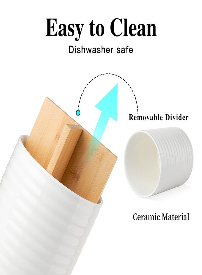 Meichu Utensil Holder, White Ceramic Utensil Holder for Countertop, 7.2" Large Cooking Utensil Crock for kitchen counter with Divider Board, Morden Countertop Organizer for Spatula, Kitchen Decor - Image 5